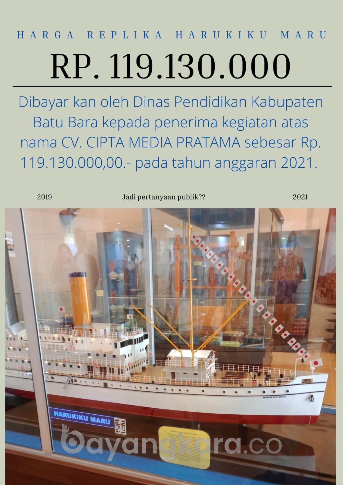 Terkait Dugaan Korupsi Pengadaan Replika Kapal Harikiku Maru Sebesar Rp.119.130.000,00,TIM-BB  Segera Limpahkan berkas Kepada Aph.