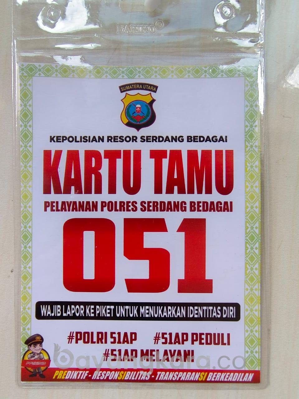 Polres Sergai Beri kartu Tamu Monitoring Keluar Masuk Mako Polres Sergai