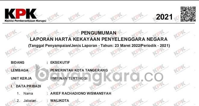 Laporan Harta Kekayaan Pejabat Pemda Walikota Tangerang