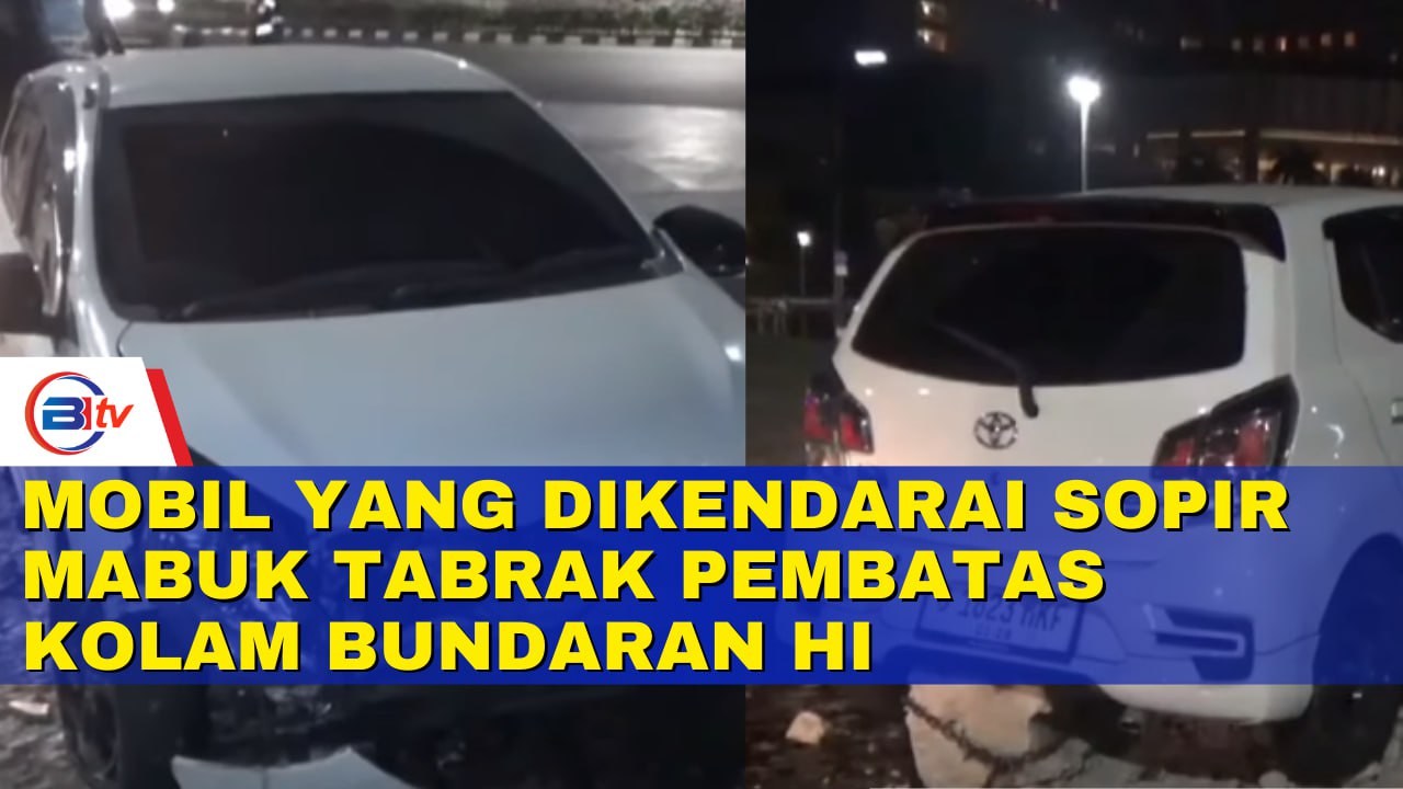 Mobil yang Dikendarai Sopir mabuk Tabrak Pembatas Kolam Bundaran HI