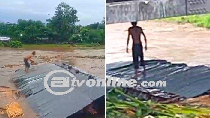 Viral! Pemilik Rumah Berdiri di Atas Atap Saat Rumah Terseret Arus