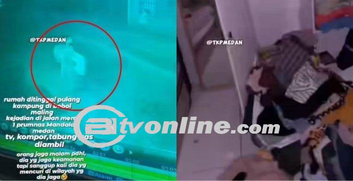 Aksi Petugas Jaga Malam Bobol Rumah Warga di Mandala Medan Terekam CCTV