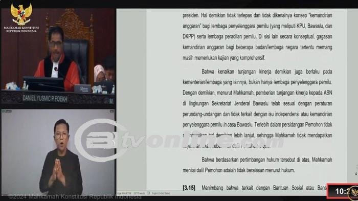 Hakim MK: Kenaikan Tunjangan Kinerja Bawaslu Tidak Terkait dengan Independensi Pemilu
