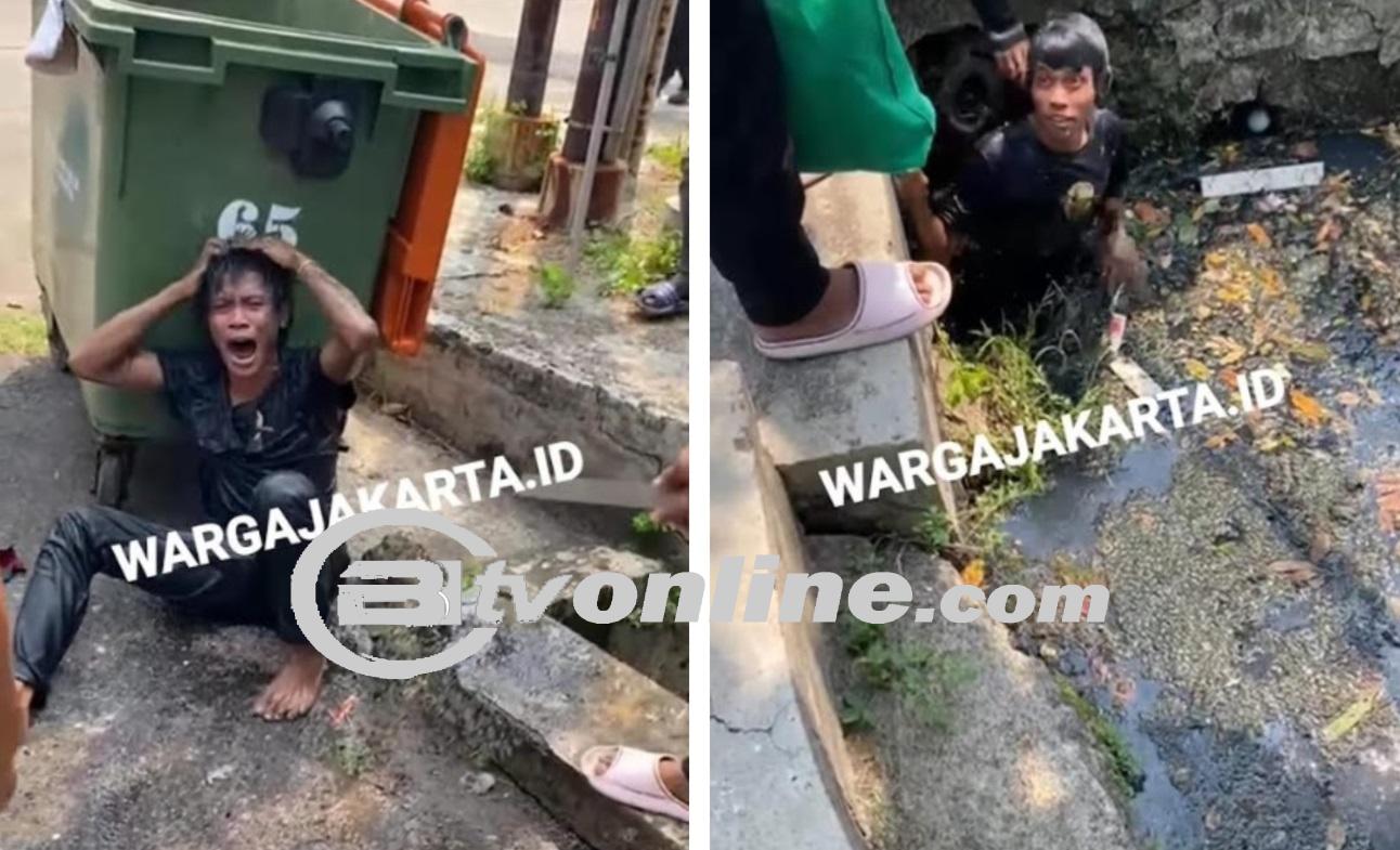 Bandit di Pluit Nangis Kejer Diamuk Massa Hingga Nyebur ke Comberan