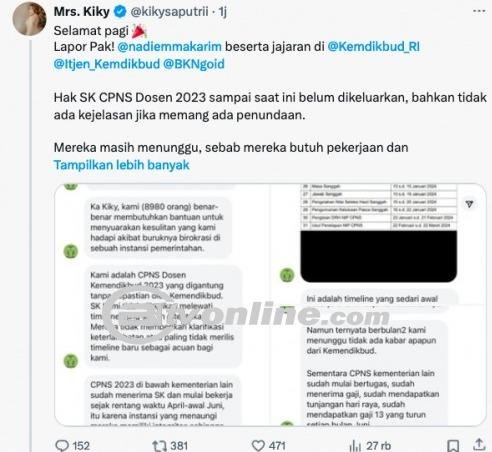 Kiky Saputri Sentil Nadiem Makarim Terkait Kejelasan SK CPNS Dosen Kemendikbud 2023