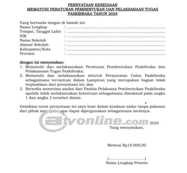 Kisruh Lepas Jilbab Paskibraka 2024: Surat Pernyataan Bermeterai yang Harus Diteken Calon Anggota