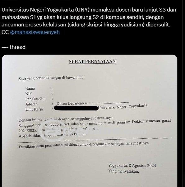 Viral! UNY Diduga Paksa Mahasiswa Lanjut S2 hingga Tawari Bayar Kuliah Pakai Pinjol