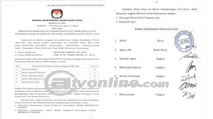 KIP Aceh Nyatakan Paslon Bustami Hamzah-Fadhil Rahmi Tidak Memenuhi Syarat