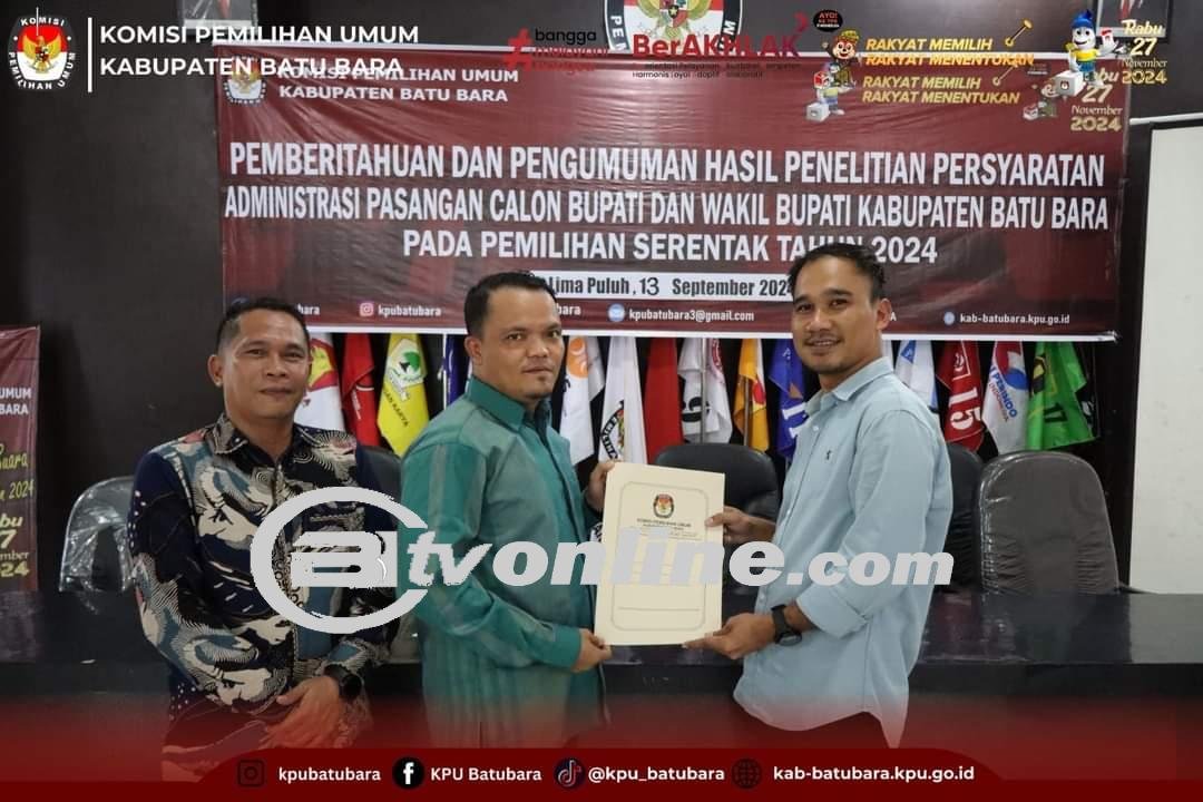 KPU Kabupaten Batu Bara Umumkan Hasil Penelitian Administrasi Pasangan Calon Pilkada 2024