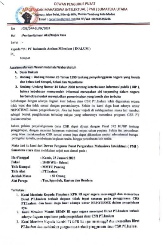 KPK dan Kejatisu Diminta Periksa Pengelolaan Dana CSR PT. INALUM, Dugaan Nepotisme dan Korupsi Mencuat
