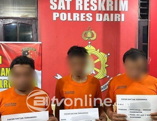 Polres Dairi Tangkap Tiga Tersangka Spesialis Pencurian di Kecamatan Sitinjo