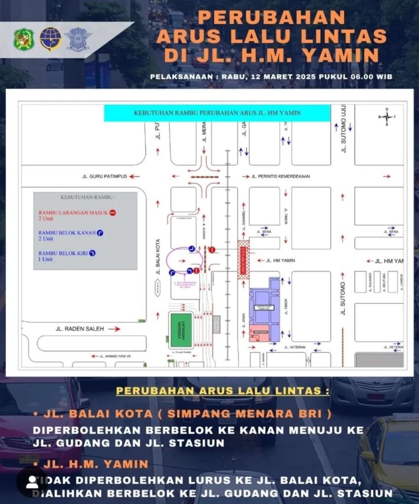 Arus Lalu Lintas Jalan HM Yamin Kembali Diubah, Simak Perubahan yang Berlaku Mulai Hari Ini