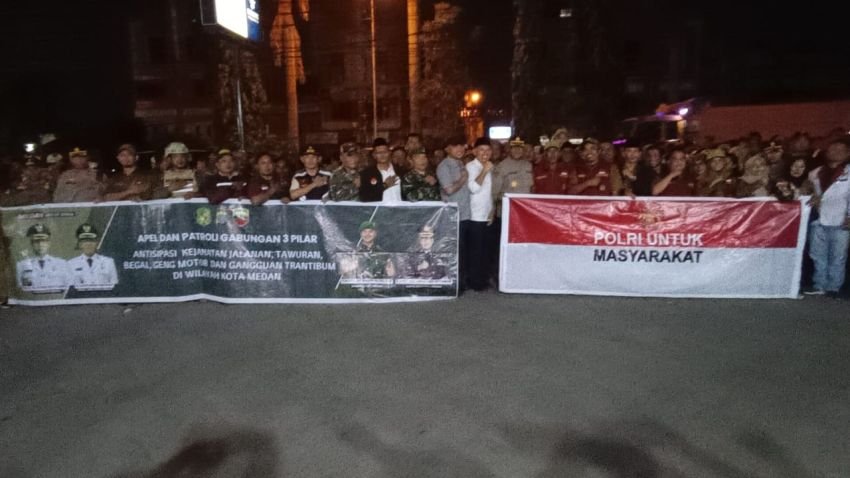 Apel Patroli Gabungan Tiga Pilar Satgas Anti Tawuran di Medan