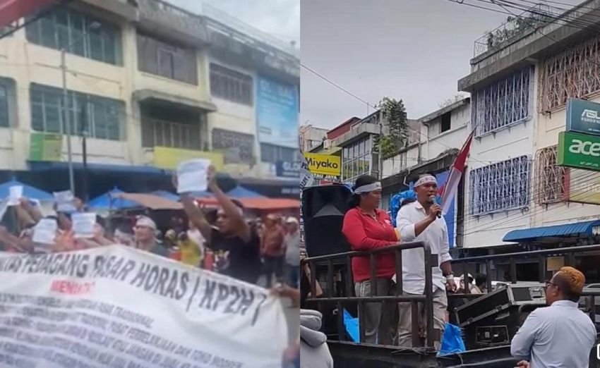 Pedagang Pasar Horas Blokir Jalan Merdeka! Tuntut Pembangunan Pasar yang Terbakar