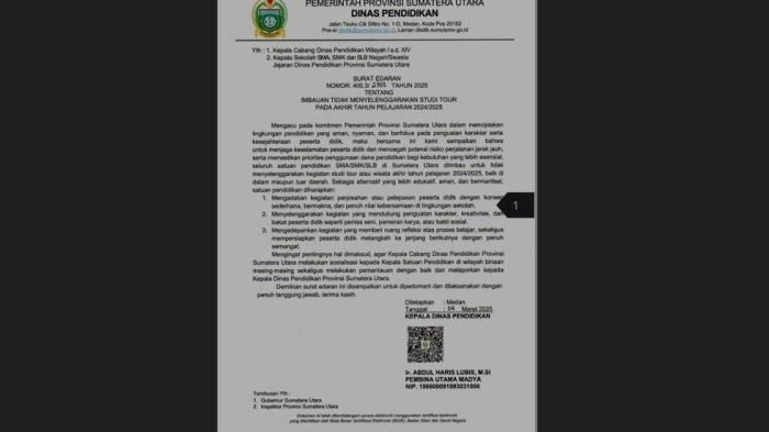 SE Terbaru Disdik Sumut: Stop Study Tour! Disdik Sumut Tegaskan Larangan Perpisahan di Luar Sekolah