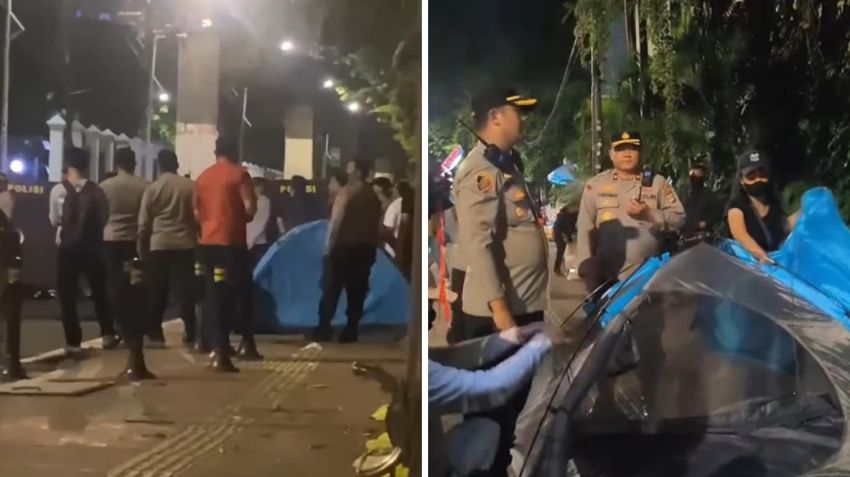 Massa Aksi Tolak Revisi UU TNI Bertahan di Depan DPR: &ldquo;Sampai Menang!&rdquo;