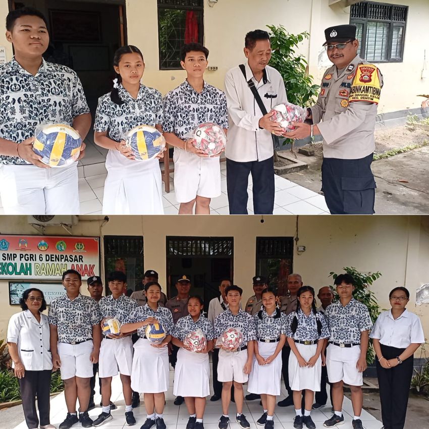 Pererat Sinergitas dengan Dunia Pendidikan, Polsek Dentim Serahkan Sarana Kontak di SMP PGRI 6 Denpasar