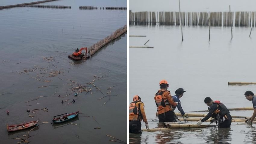 KKP dan Pemprov Banten Bongkar Sisa Pagar Laut 1 Kilometer di Perairan Tangerang