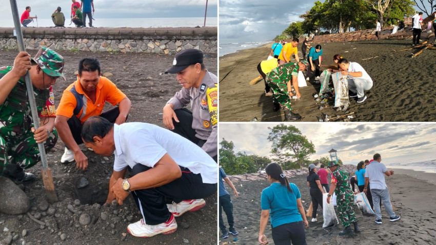 Babinsa Gotong Royong Bersihkan Pantai Delodberawah dan Penanaman Pohon Libatkan Enam Desa di Jembrana