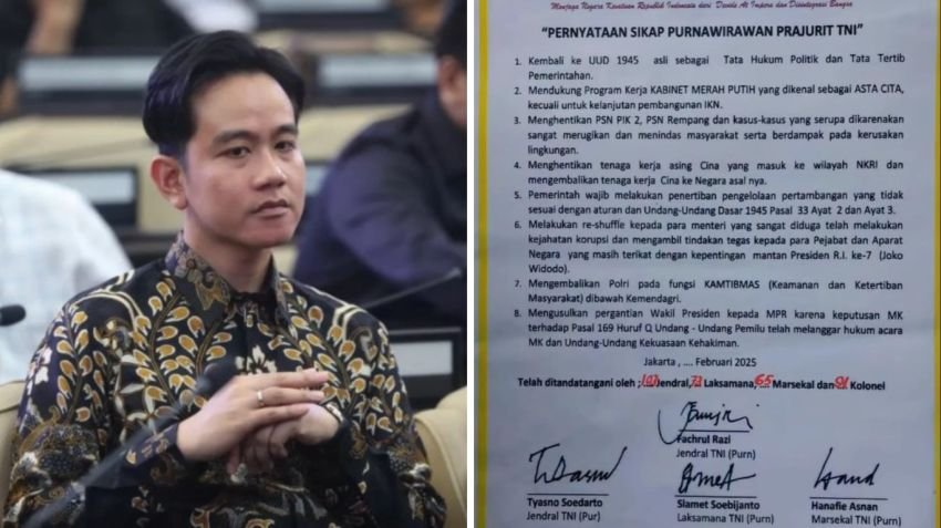 Viral Purnawirawan TNI Desak Gibran Mundur, Analis Politik: Ini Langgar Konstitusi!