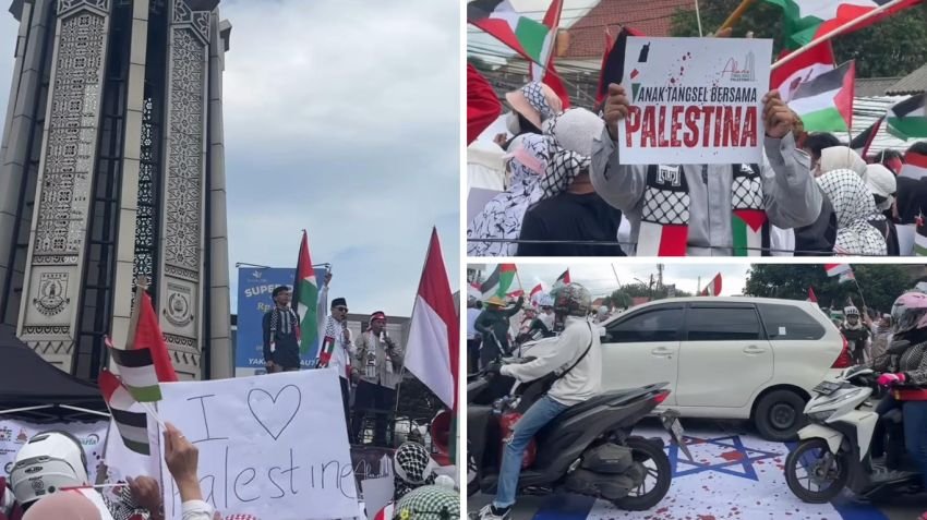 Ribuan Warga Tangerang Gelar Aksi Bela Palestina, Bakar Bendera Israel dan Boneka Netanyahu