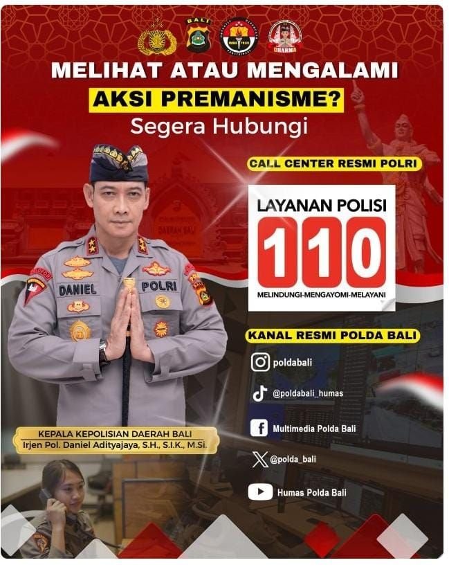 Polda Bali Keluarkan Himbauan, Ajak Masyarakat Laporkan Premanisme Lewat Call Center 110
