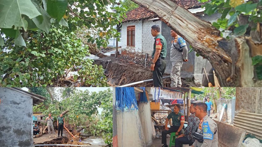 Babinsa Pengambengan Bersama Aparat Desa Pantau Abrasi Ancam Permukiman Warga di Pantai Ujung Ketapang Lampu