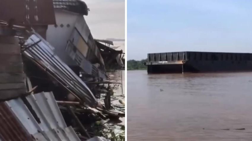 Kapal Tongkang Pengangkut Batu Bara Hanyut, Tabrak Enam Rumah Warga di Palembang