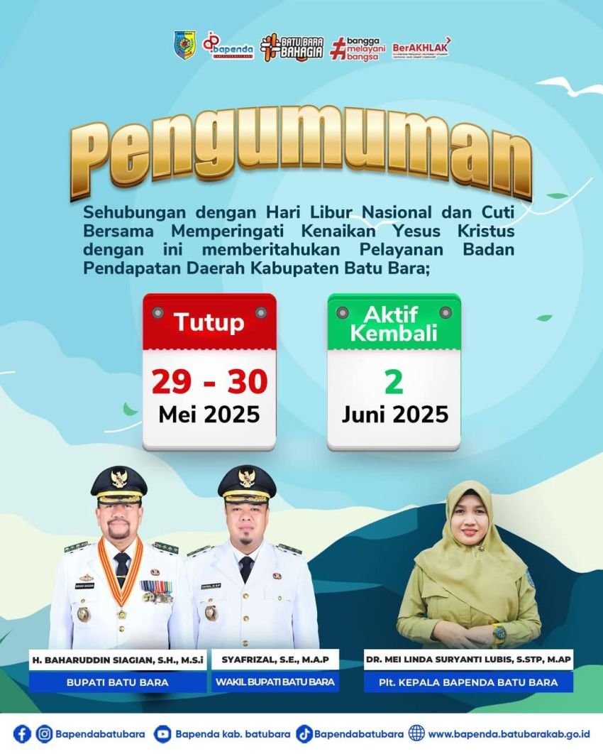 Pasca Libur Nasional, Pelayanan Bappenda Akan Kembali Normal 2 Juni 2025