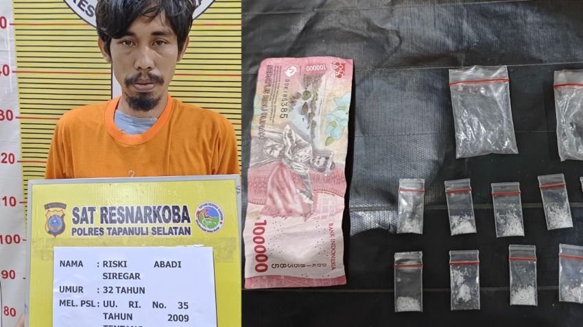 Polsek Gunung Tua Amankan Tersangka Pelaku Narkoba Jenis Shabu, Temukan 0,84 Gram Barang Bukti