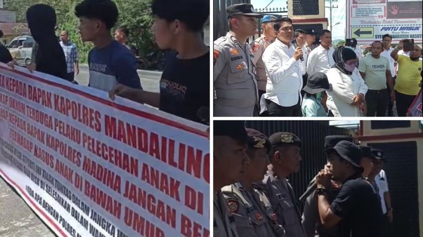 Aliansi Mahasiswa dan Masyarakat Geruduk Polres Madina, Tuntut Tersangka Pencabulan Anak Segera Ditangkap