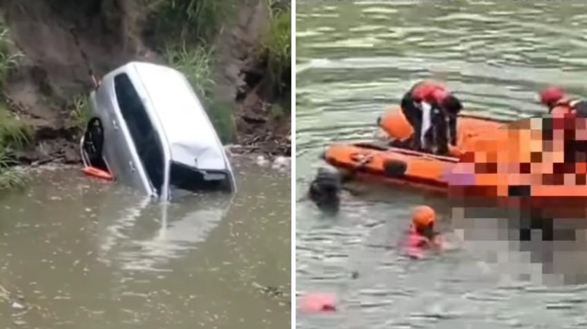 Niat Pulang Tak Sampai, Dean T3w4s Terjebak di Mobil yang Terjun ke Sungai Nganjuk