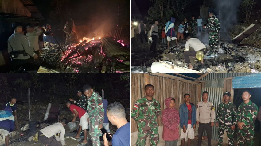 Satgas Yonif 741/GN Sigap Padamkan Kebakaran Rumah Warga di Perbatasan Belu