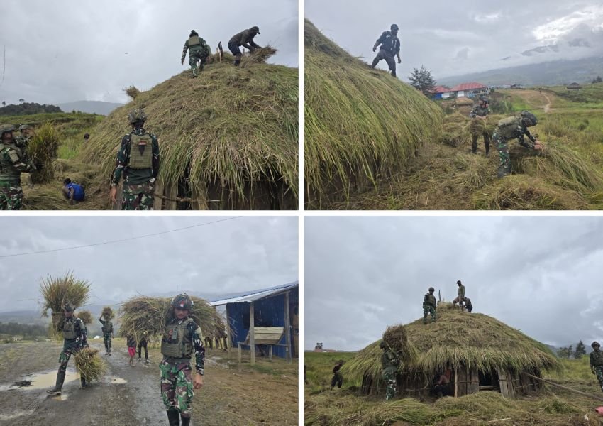 Satgas TNI Yonif 700/WYC Bangun Honai di Gome, Jalin Kemanunggalan dengan Warga Papua