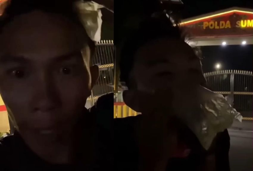 Viral! Pemuda Hirup Lem di Depan Gerbang Polda Sumut, Polisi: Sedang Diidentifikasi