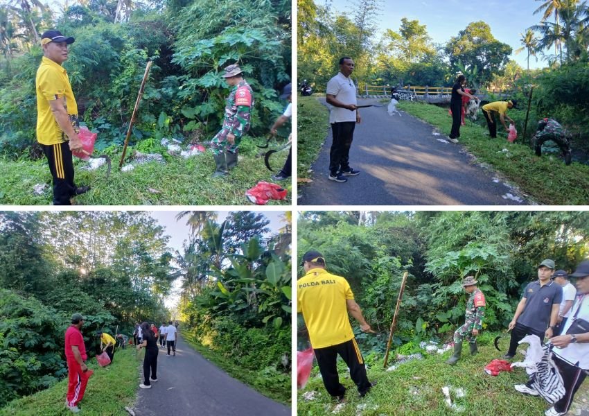 Warga Pohsanten dan Mendoyo Gelar Gotong Royong Bersihkan Sampah di Jembatan Penghubung