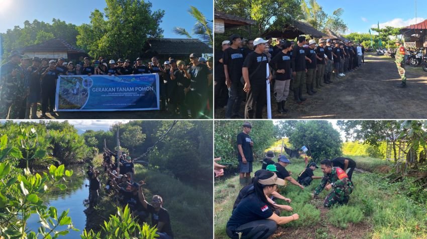Peringati Hari Lingkungan Hidup, Babinsa dan Warga Desa Budeng Bersihkan Kawasan Mangrove dan Tanam Pohon