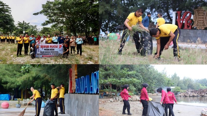 Sambut Hari Bhayangkara ke-79, Polda Aceh Gelar Aksi Bersih Pantai di Ulee Lheue