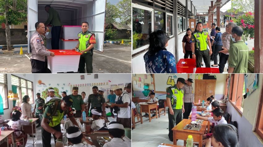 MBG Resmi Berjalan di Jembrana, Babinsa Kodim 1617 Kawal Distribusi Makanan Bergizi di Sekolah