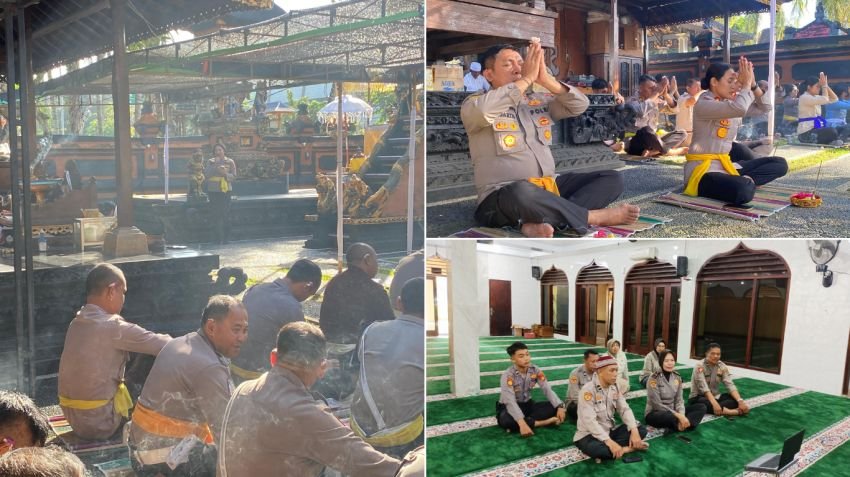 Jaga Batin dan Kinerja, Polres Jembrana Adakan Binrohtal Serentak di Pura dan Masjid