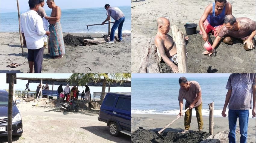 Viral! Terapi Mandi Pasir Hitam di Pantai Syiah Kuala Banda Aceh Ramai Dikunjungi