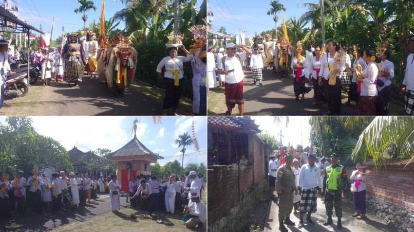 Sinergi Babinsa, Bhabinkamtibmas, dan Pecalang Sukses Amankan Upacara Piodalan di Pura Desa-Puseh Baluk