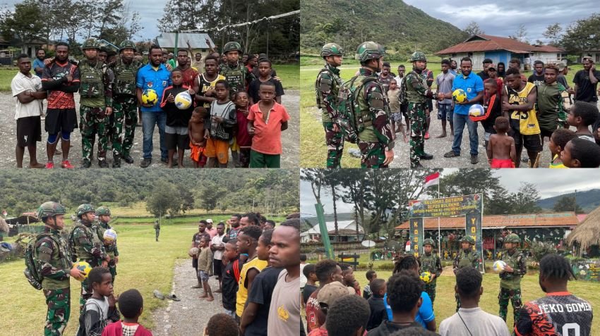 Motivasi Meraih Prestasi, Satgas Yonif 521/DY Salurkan Bantuan Sarana Olahraga di Distrik Bolakme