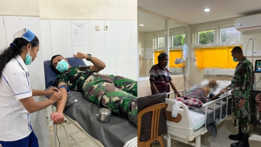 Personel Pos Salore Donor Darah untuk Warga Desa Kabuna, Bentuk Nyata Tugas Kemanusiaan di Perbatasan