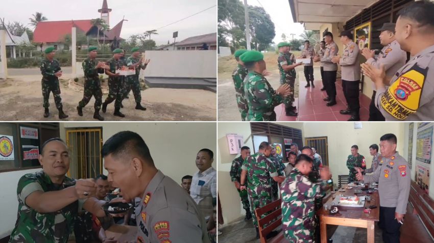 Perkuat Sinergitas, Koramil 04/SD Hole Beri Kejutan HUT Bhayangkara ke-79 di Mapolsek SD Hole