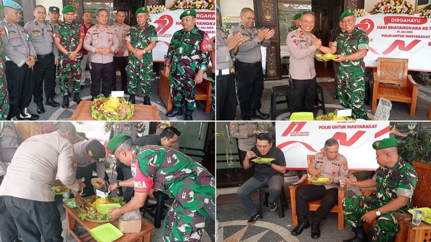 Danramil 1611-01 Dentim Serahkan Tumpeng ke Polsek Denpasar Timur, Rayakan Hari Bhayangkara ke-79 Bersama