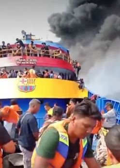 KM Barcelona 5 Terbakar di Perairan Talise, Penumpang Lompat ke Laut Selamatkan Diri