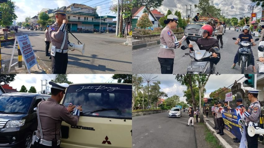 Operasi Patuh Agung: Satlantas Jembrana Bagikan Stiker & Edukasi di Jalan Ngurah Rai