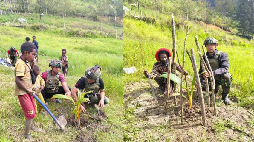 TNI Tanam Pohon Kelapa Pertama di Puncak Papua: Jejak Harapan dari Kampung Wuloni