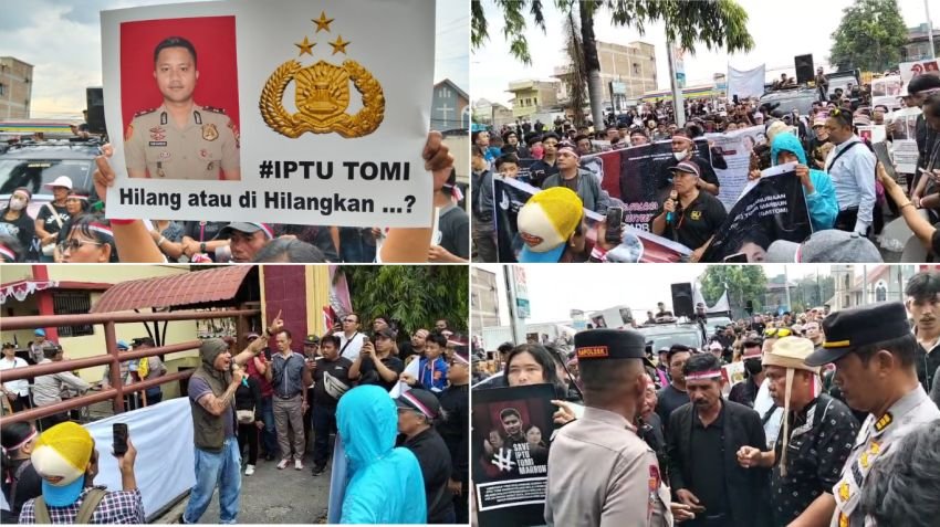 Ribuan Massa Gelar Aksi 'Save Iptu Tomi Marbun' di Depan Mapolda Sumut